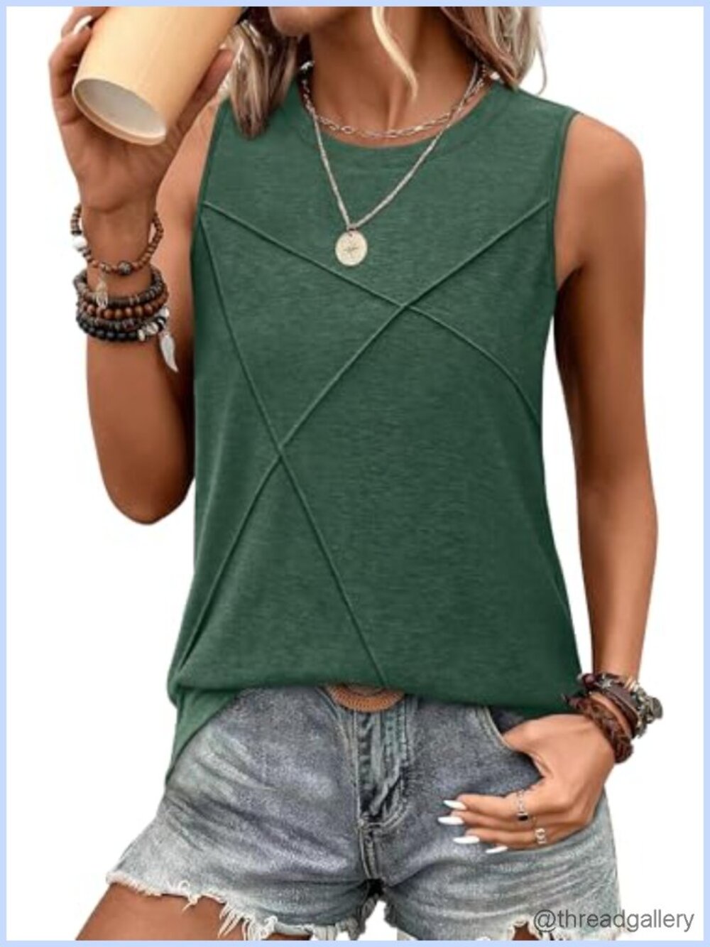 Womens Sleeveless Crewneck Tank Top Loose Fit Summer Layering Top